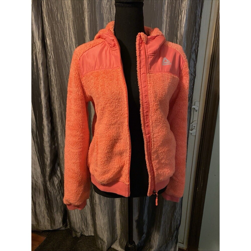 Reebok Fleece Womens Jacket Hooded Size S Peach orange